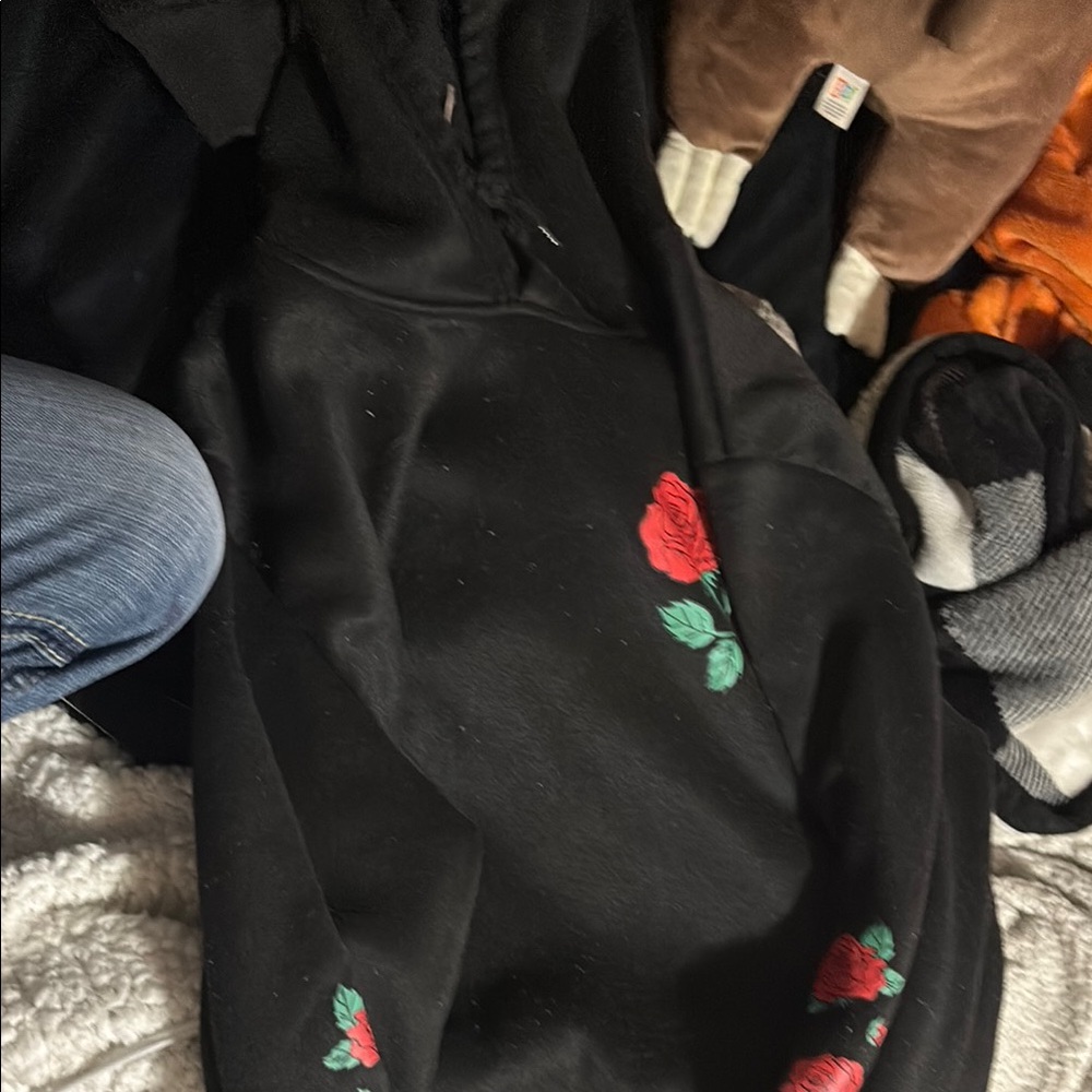 Black Hoodie with Red Rose Design